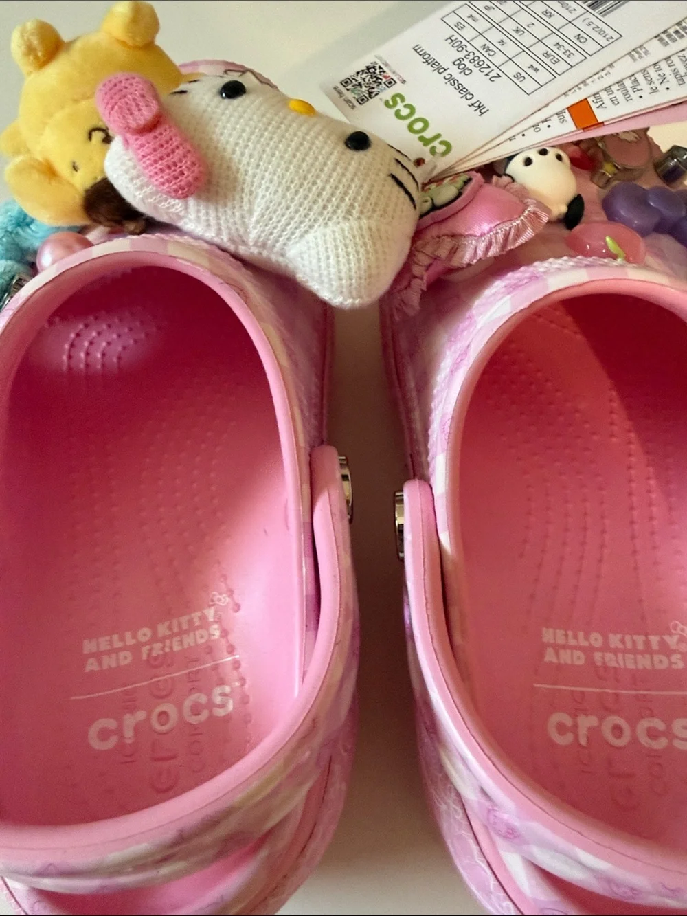 CROCS Pink Checkered Platform Clogs with Sanrio Charms